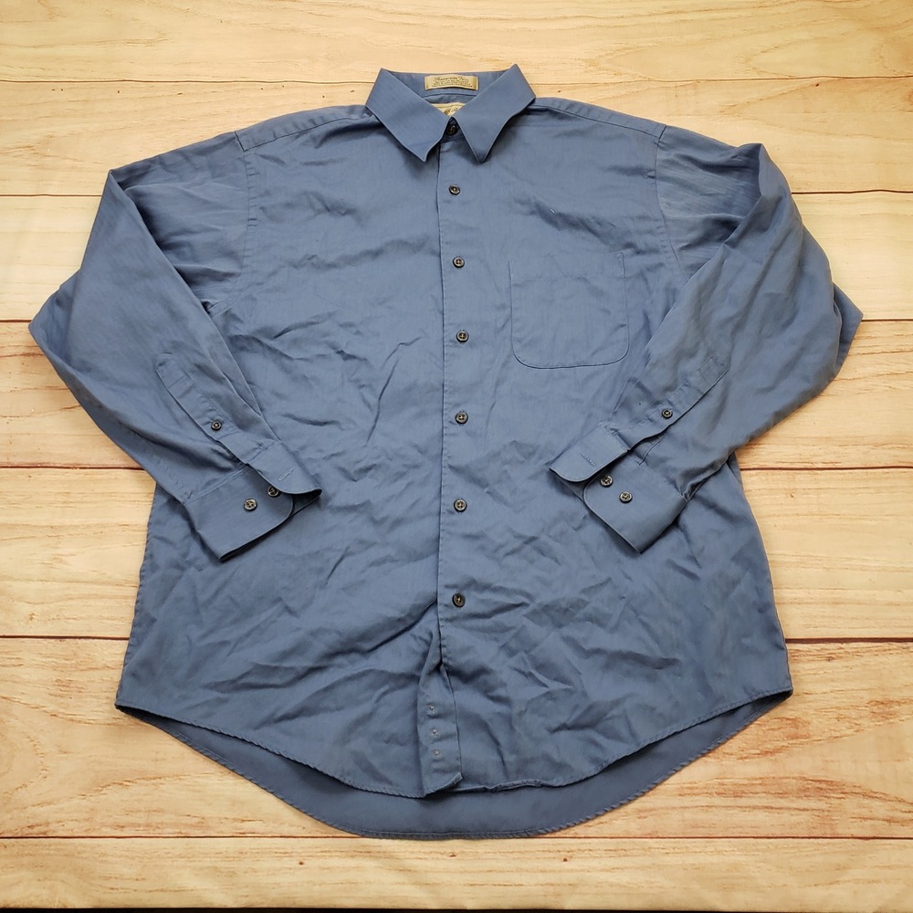 Croft & Barrow Shirt Mens 15.5 Blue Herringbone Twill Button Up Long Sleeve